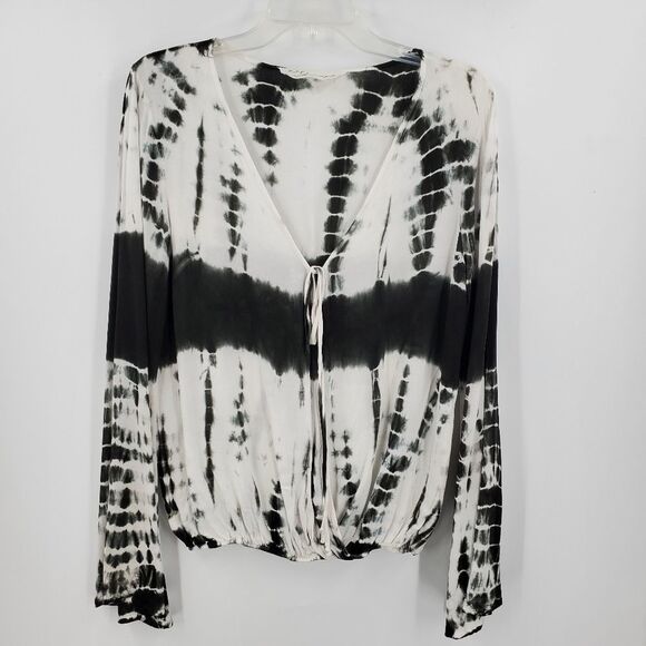VINTAGE HAVANA womens S black white tie dye rayon boho top - Picture 1 of 7